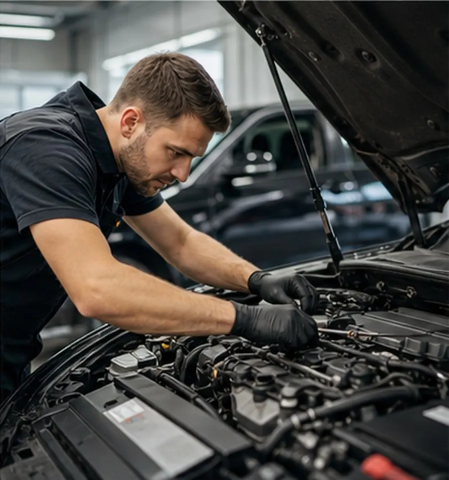 Mechaniker arbeitet an einem Motorraum